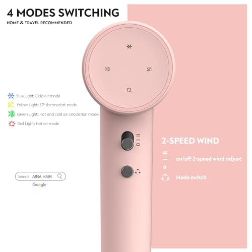 AINA Hair Dryer,Blow Dryer with Diffuser Brush Comb for Women - BLDC Hair Dryer - Brushless Motor, 110,000 RPM Lightweight,Ionic Travel, 3 Magnetic Attachments 110V/ALCI(Baby Pink) 4