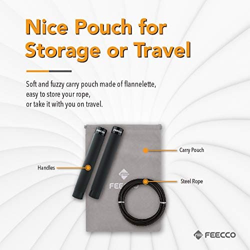 FEECCO 1/2 lb Weighted Jump Rope for Boxing, Cardio, Crossfit Workout, 8~11ft Range Adjustable Length Steel Ropes with Ball Bearings and Metal Handles, Suitable for Men and Women 6