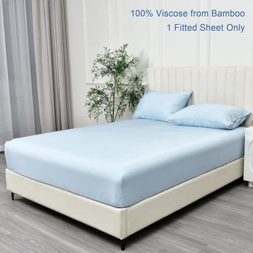PHF 100% Rayon Derived from Bamboo Fitted Sheet Twin Size, 16" Deep Pocket,2.5cm Wider Strong Elastic Easy Fit, Breathable Silky Soft Skin-Friendly for Hot Sleeper, 39"x 75",Sky Blue, No Pillowcase 6