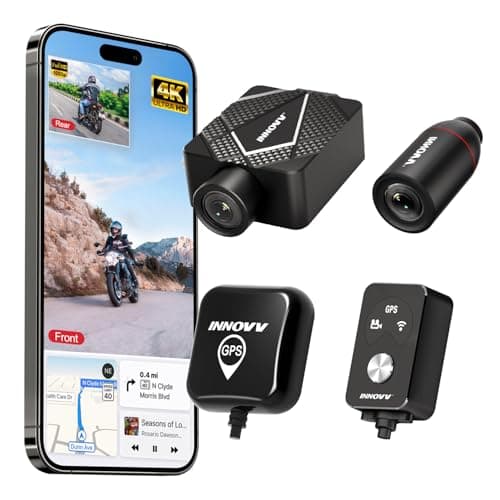INNOVV K5 Motorcycle Dash Cam Front and Rear, 4K UHD+1080P, IP67 Waterproof Motorcycle Camera with GPS, Night Vision, Faster 5GWi-Fi, 24H Parking Mode, Loop Record, Support 512G