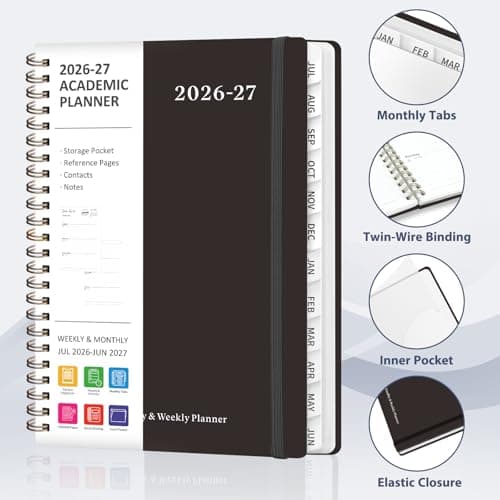 Planner 2026-2027, Weekly and Monthly Academic Year Calendar Planner, July 2026 - June 2027, Daily Agenda Book for Office School Supplies, A5(6.3'' x 8.5'') 5