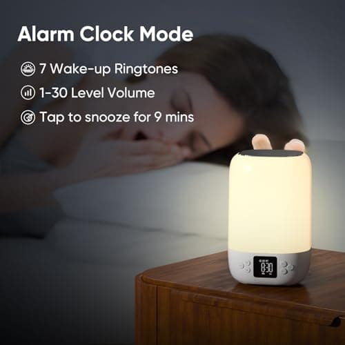 Night Light Bluetooth Speaker Alarm Clock, Sound Machine with White Noise, Touch Bedside Lamp for Bedroom, Dimmable Warm Light, 8 RGB Color Changing, Ideal Gift for 10-15 Year Old Teenage Boys Girls 7