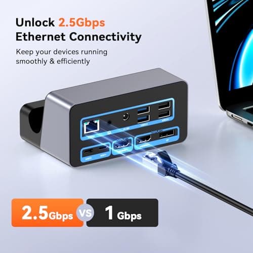 TobenONE 18-in-2 MacBook Docking Station Dual Monitor 4K@60Hz, 150 Power Adapter, 20W Charging, USB C Docking Station with 2 HDMI&DP, 7 USB, 2.5Gbps Ethernet, 2 Audio, Dock Stand for MacBook Pro 7