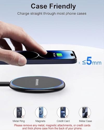 NANAMI 10W Max Wireless Charger Pad, Qi Certified Fast Charging Compatible with iPhone 17/16/15/14/13/12, Samsung Galaxy S26/S25/S24/S23/S22/S21, AirPods 2/3 - Adapter Required (Sold Separately) 5