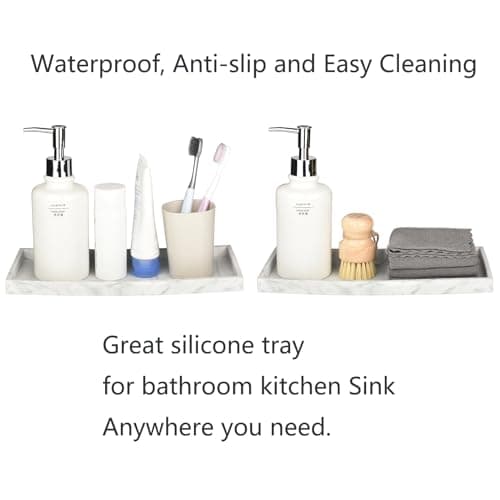 DNC Silicone Bathroom Vanity Tray for Counter, 7.9" Small Kitchen Sink Soap Tray for Dish Holder Dispenser Countertop Toilet Tank Desk Organizer 8