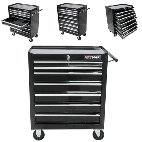 SumKea 7 Drawer Tool Cart, with Key Locking and Parking Brake, Suitable for Garages, Warehouses, Workshops, Repair Shops tool chest with drawers, Black