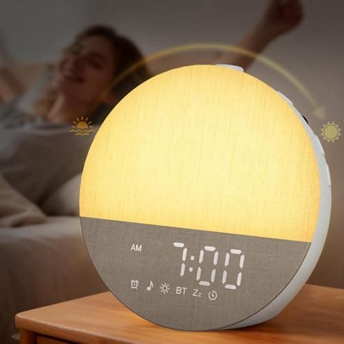 Sunrise Alarm Clock with Sound Machine: Gentle Gradual Wake Up Light for Heavy Sleepers Relieve Anxiety Dimmable Clock with Bluetooth Memory for Bedroom - White Noise Machine with 30 Sleep Sounds
