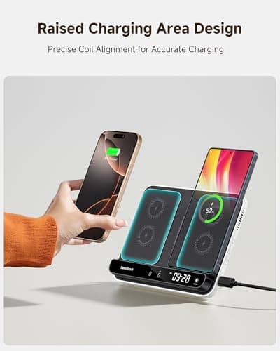 Dual Wireless Charger Stand, SwanScout 504, Foldable Wireless Charging Station Pad for iPhone 17/Air/16/15/ Series, Samsung Galaxy S25/S24/S23, Google Pixel 10/9/8, Android Phones, AirPods/Galaxy Buds 7