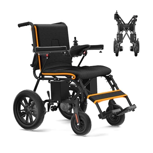 Electric Wheelchair for Adults, Foldable Portable All Terrain 70 lbs Motorized Wheelchair for Seniors, 15+ Miles Long Travel Range, 12AH Lead-Acid Battery, Premium Iron Frame, 11-inch Airless Tires