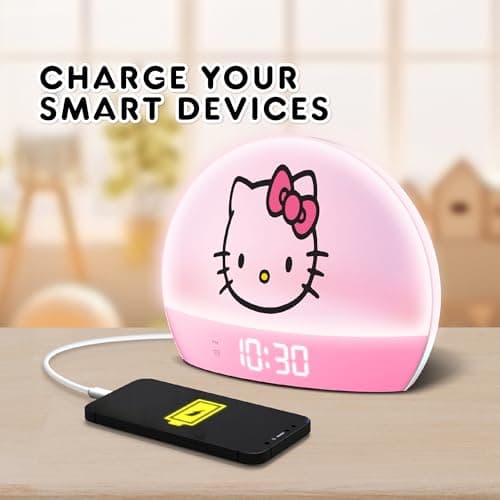 Hello Kitty Sunrise Alarm Clock - Multicolor Lights, USB Charging, LED Display, and Snooze Function 5