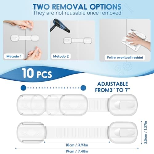 10 Pack Cabinet Locks Baby Proofing, SOGUDE Child Proof Cabinet Locks with Strong Adhesive Child Safety Locks for Refrigerator, Doors, Drawer Locks No Drilling, Cabinet Locks for Babies- White 7