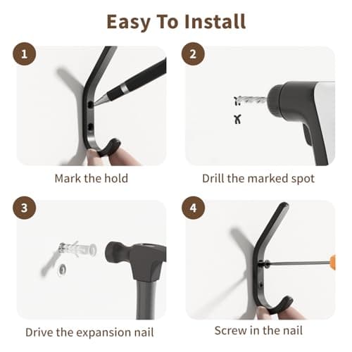 GWAAZXGZ Wall Hooks for Hanging Coats - 5 Pack Black 3.2'' Double Hook Design, Hat Organizers, Wall Mount Hangers for Bags and Keys, Perfect for Garage, Workshop, Entryway, Closet, and DIY Projects 6