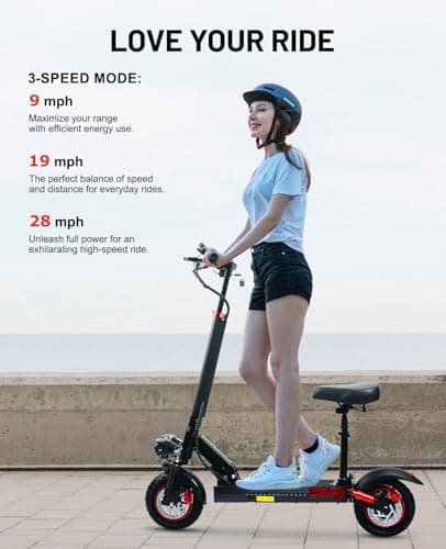 10" Offroad Electric Scooters with Seat,800W Motor 28 Miles Range & 25-28 Mph Fast Electric Scooter for Adults,Height Adjustable,Dual Suspensions Foldable Escooter for Commuting 48V 15AH Battery 5