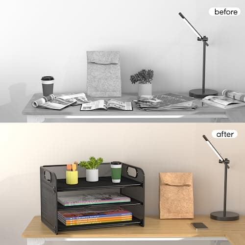 Samstar 3 Tier Letter Tray Paper Organizer with Handle, Mesh Desk Organizer Paper Sorter File Rack Shelves, Black 5