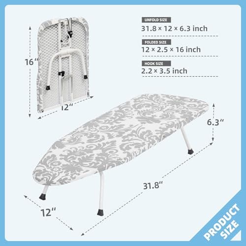 STORAGE MANIAC Tabletop Ironing Broad, All Iron Frame Mini Folding Ironing Broad with 2 Removable Cover, Portable Small Iron Mat with 7 mm Thick Pad for Laundry Room, Dorms - Silver & Blue Flower 5