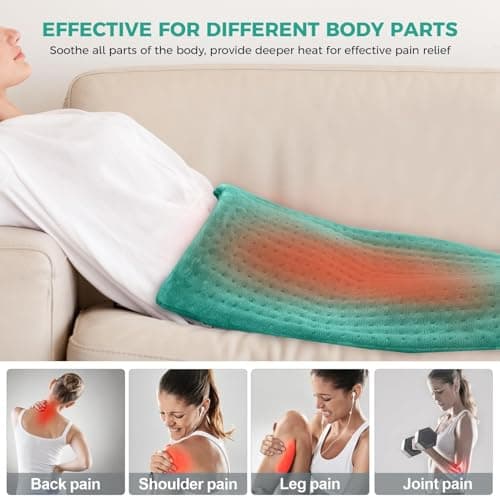 NOWWISH Heating Pad for Back Pain Relief & Period Cramps, 12x24 Inches Electric Heating Pad with 10 Heat Settings, Timer and Auto Shut-Off, Machine Washable, Valentines Day Gifts for Her, Green 6