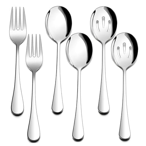 Homikit Large Serving Utensils Set, 6-Piece Stainless Steel Serving Spoons Slotted Spoons Forks, 9.8 Inch Big Metal Hostess Set for Catering Buffet Banquet Party Kitchen Restaurant, Dishwasher Safe