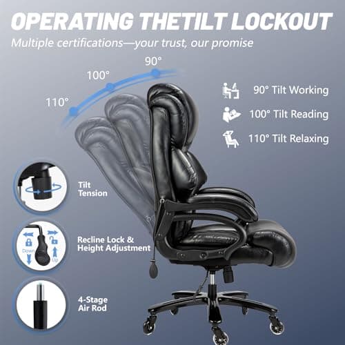 FANTAWESO Big and Tall Office Chair 800lbs- High Back Executive Computer Chair for Heavy People with Adjustable Lumbar Support and Quiet Wheels- Large Desk Chair for Home Office (Black) 8