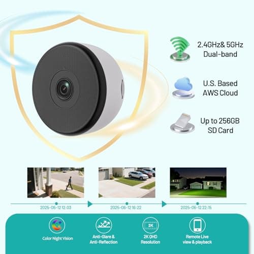 Volmees 2K Window Camera, 5G & 2.4GHz WiFi Indoor Dome Camera for Home Security with Full Color Night Vision, Human/Motion Detection, Real-Time Alerts, 2-Way Audio, Alexa, 24/7 Recording, Easy Install 6
