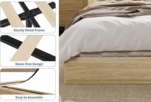 GarveeHome Queen Size Wood Platform Bed Frame, Wooden Bed Frame Without Headboard, Wood Slat Support, No Box Spring Needed, Easy Assembly 5