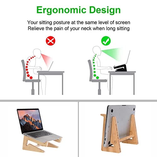 Nuvograin Laptop Stand, Wooden Vertical Laptop Stand for Desk, Bamboo Laptop Stand Compatible with MacBook Air Pro/Dell XPS/Surface pro/HP/Pixelbook/Lenovo, More Laptops 13-17.7inch 6