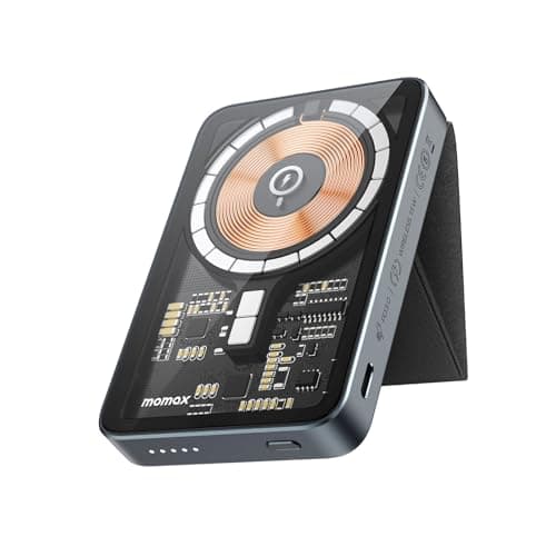 MOMAX Magnetic Power Bank, 5000mAh Magnetic Wireless Power Bank with Stand, 20W PD USB-C Q.MAG Power Portable Magnetic Charger, Compatible with MagSafe Battery Pack,for iPhone 15/14/13/12 Pro Max