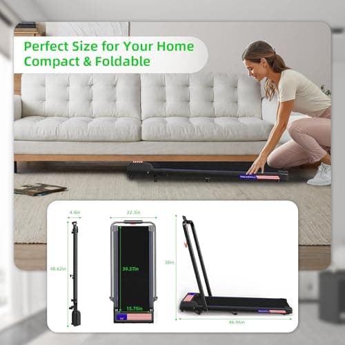 Treadmill 2 in 1 Under Desk Portable Treadmill Folding Walking Pad for Home Office with Remote Control, APP & Large Display (Blue) 7