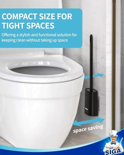 MR.SIGA Toilet Brush and Holder Set, Wall Mounted Toilet Bowl Brush, Compact Toilet Scrub Brush with Holder for Bathroom, Black, 2 Pack 5