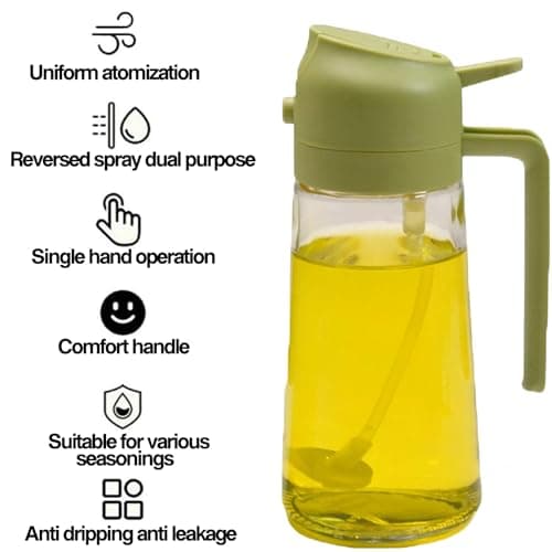 Generic 2 In 1 Oil Dispenser And Oil Sprayer, 16 Oz/470 Ml Oil Dispenser For Kitchen Spray, With Fine Mist Nozzle, Suitable For Cooking, Air Fryer, Salad, Grilling, Baking (green, 470ml/16oz) 5