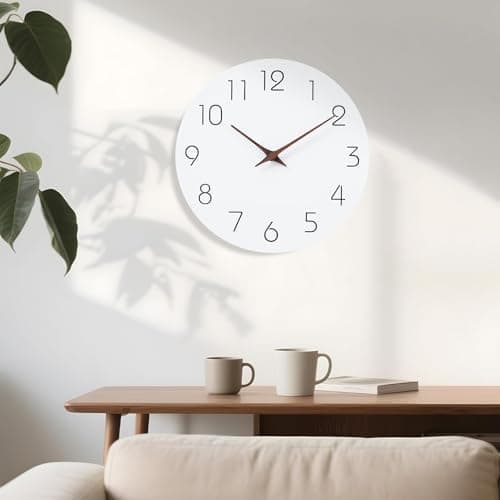 Mosewa Wall Clock Battery Operated 8 Inch White Silent Non Ticking Simple Minimalist Wooden Decorative for Kitchen Bathroom Bedroom Living Room Office 6