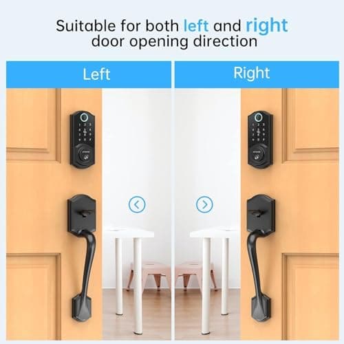 Smart Lock Front Door, SMONET Keyless Entry Door Lock with Handle, Smart Front Door Lock Set Fingerprint Smart Deadbolt Bluetooth Electronic Digital Keypad Lock, Auto Lock Work with Alexa, Black 8
