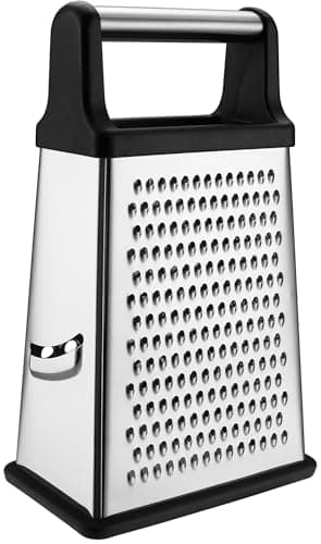 Spring Chef Professional Cheese Grater - Stainless Steel, XL Size, 4 Sides - Perfect Box Grater for Parmesan Cheese, Vegetables, Ginger - Dishwasher Safe - Black 8