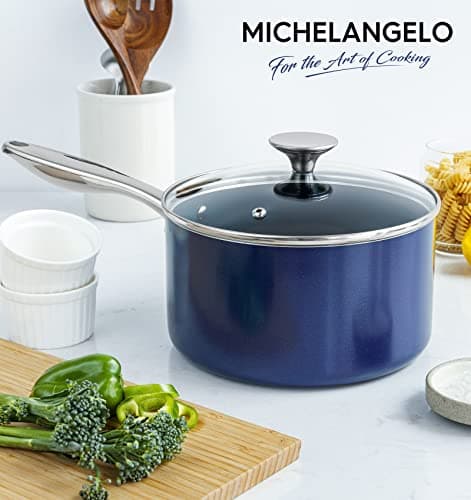 MICHELANGELO Sauce Pan Sets, Ceramic Saucepans with Lids, 1Qt & 2Qt & 3Qt Sauce Pans with Lid, Nonstick Saucepan Set, Small Pot with Stainless Steel Handle, Oven Safe, Blue 6
