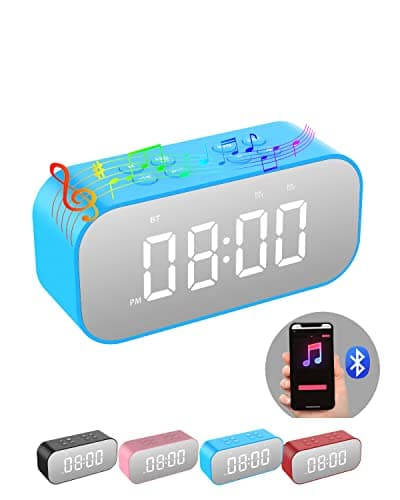 AFK Digital Alarm Clock with Bluetooth Speaker,Desk Clock for Bedrooms,Small Table Clock with Dual Alarms,Snooze,Dimmable LED Display.