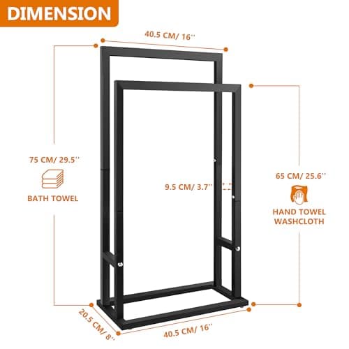 Standing Towel Rack, 2 Tier Stainless Steel Black Towel Racks for Bathroom, Hand and Floor Free Standing Drying Stand Holder for Outdoor and Hot Tub, Blanket Holder, ALHAKIN 7
