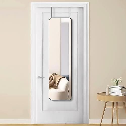 FINEWF 47x14 Mirror Rectangle Full Length Body Door Hanging Wall Mounted Aluminum Alloy Metal Frame HD Glass Dressing Make-up for Bedroom Living Room 47 14 inch Black 6