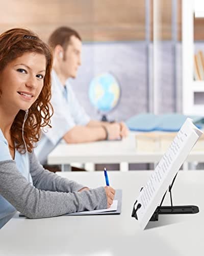 MSDADA Metal Book Stand for Desk, Adjustable Reading Rest Book Holder, Portable Cookbook Documents Holder, Sturdy Typing Stand for Recipes Textbooks Tablet Music Books with Page Clips (Black) 6