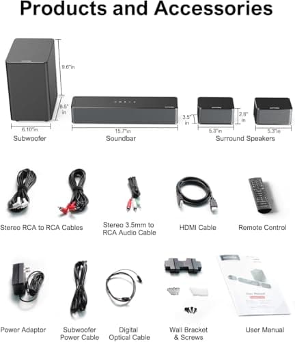 ULTIMEA 5.1 Sound Bar for Smart TV, Virtual Surround Sound System for TV, 320W Peak Power, Adjustable Surround Speakers and Subwoofer, APP Control, Home Theater Soundbar Poseidon D50(2025 New Model) 9