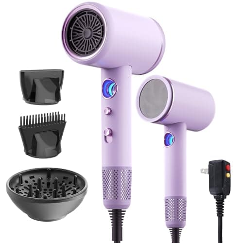 Dxliwky Professional Hair Dryer,1875 Watt High-Speed Ionic Blow Dryer with Diffuser/Concentrator/Comb Nozzle,LED Temp Display,Intelligent Temp Control,Low Noise for Home Salon Travel (Purple)
