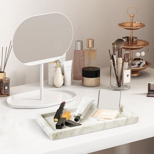 WORHE Italy Marble Vanity Tray for Jewelry, Perfume, Makeup, Candle,Towel Natural Modern Decorative Trays for Bathroom Bedroom Dresser Rectangle Kitchen Storage Organizer for Home Decor White (FX031) 5