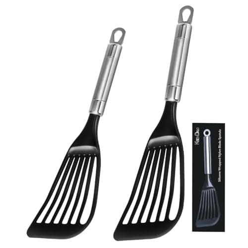 KSENDALO Fish Spatula for Nonstick Cookware, Thin Flexible Slotted Turner, Plastic Kitchen Flipper for Pancake & Egg, Nonstick Safe Cooking Spatula (2Pack)