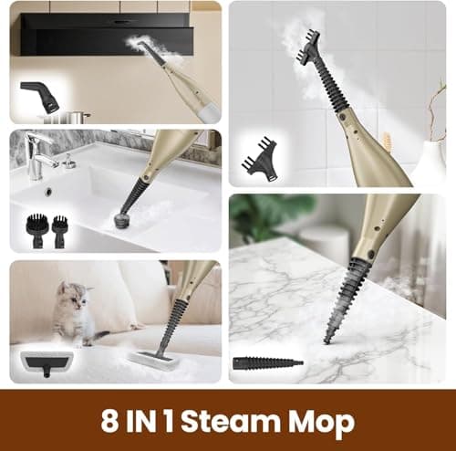 DEVOAC VM6 Scrubbing Steam Mop with Rotating Mop Pads, 10 in 1 Steam Mop, Lightweight Spin Mop & 3 Steam Modes for Hard Floor Laminate Marble Floors (Khaki) 7