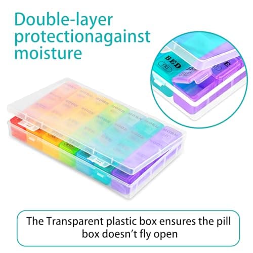 XL Large Weekly Pill Organizer 4 Times a Day, 7-Day Pill Boxes AM PM, Big Compartments Pill Case, Monthly Medication Organizer 28 Days Dispenser for Fish Oils, Vitamin Holder Supplement 5