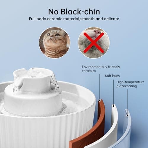 Ceramic Cat Water Fountain, 2.1L/70oz Ceramic Pet Water Fountain Automatic Cat Drinking Fountains Pet Water Bowl, Porcelain Cat Water Dispenser with Ultra-Quiet Pump for Cats and Dogs (White) 7