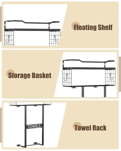 Wall Mounted Towel Rack for Bathroom - Bath Storage Holder Set Above Toilet, Rolled Towel Shelf Organizer, Wood Vertical Rack for Small Bathroom Decor, Black 5