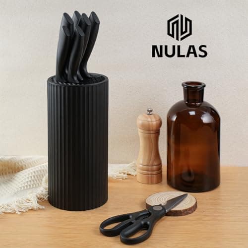 NULAS Knife Set, 8-Piece Kitchen Knife Set with Universal Block - Anti-Rust Chef Knives, Ergonomic Design, Dishwasher Safe (Black) 7