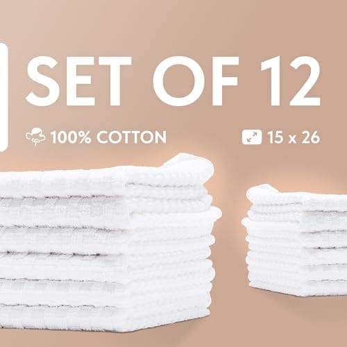 Wealuxe Super Absorbent Kitchen Towels 12 Pack - Premium 100% Cotton Kitchen Towels, 450GSM Thick Machine Washable White Dish Towels for Kitchen Drying, Cleaning, Dobby Weave, Unmatched Quality 6