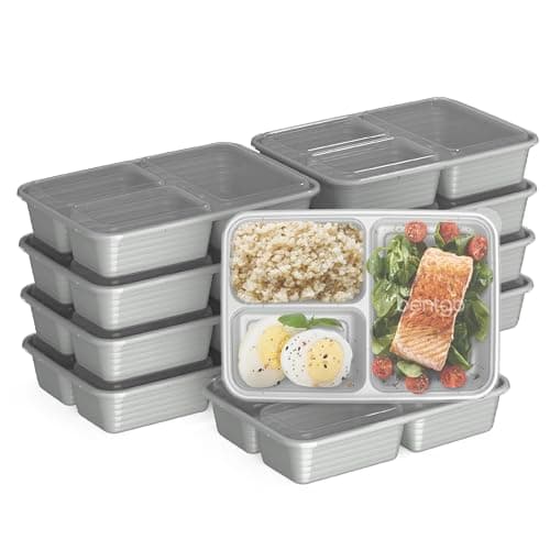 Bentgo Prep - 20-Piece 3-Compartment Reusable Meal Prep Containers with Lids, PFAS & BPA Free Materials, Durable, Microwave, Freezer, & Dishwasher Safe To Go Food Storage (Silver)