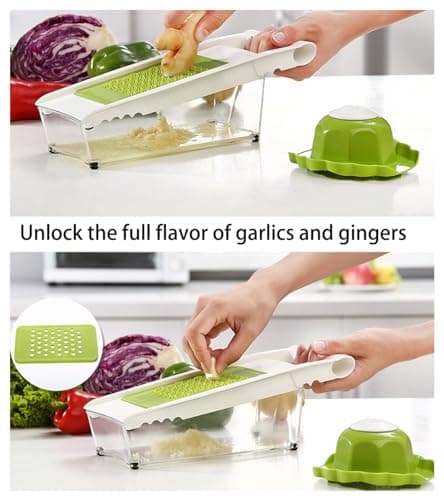 NACOLUS Cheese Grater with Container,5 In 1 Mandoline Slicer for Kitchen,Multi Purpose Vegetable Slicer, Easy to Clean Vegetable Chopper,Cheese Shredder,Julienne Slicer and Peeler 7