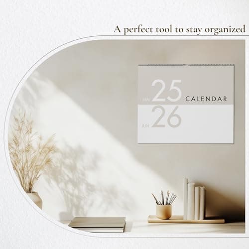 Horizontal Wall Calendar 2025-2026, 18 Months Hanging Calendar (January 2025 to June 2026) Modern White Design with Beige Notes Section 11x13.5 Inches 6